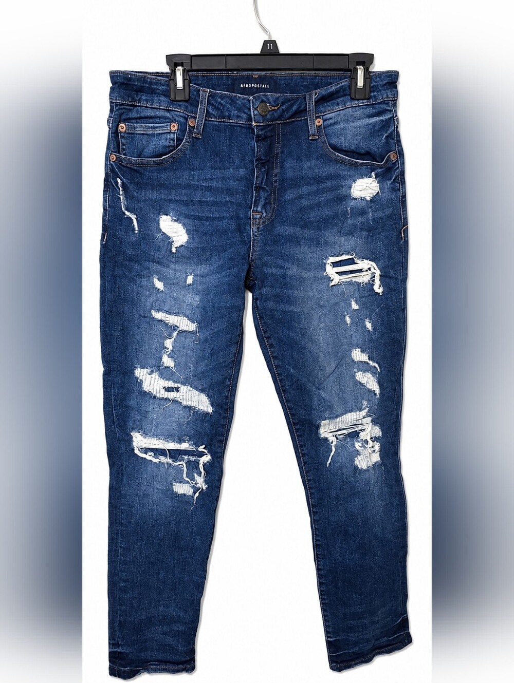 Aeropostale Women's Dark Blue Distressed Skinny Jeans